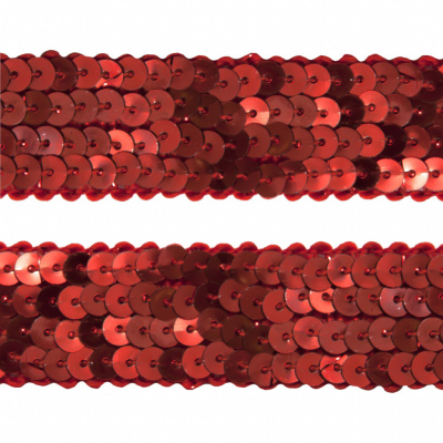 Тесьма с пайетками 3, шир. 20 мм/уп. 25+/-1 м, цвет красный - купить в Арзамасе. Цена: 778.19 руб.
