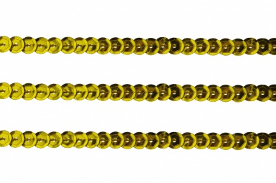 Пайетки "ОмТекс" на нитях, SILVER-BASE, 6 мм С / упак.73+/-1м, цв. А-1 - т.золото - купить в Арзамасе. Цена: 468.37 руб.
