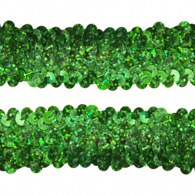 Тесьма с пайетками D4, шир. 30 мм/уп. 25+/-1 м, цвет зелёный - купить в Арзамасе. Цена: 1 098.48 руб.