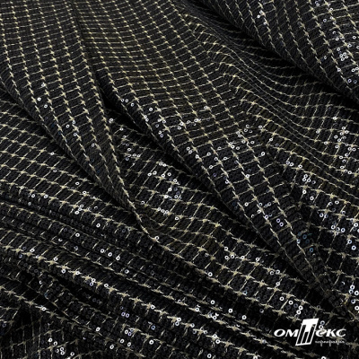Ткань костюмная с пайетками, 100%полиэстр, 460+/-10 гр/м2, 150см #309 - цв. чёрный - купить в Арзамасе. Цена 1 203.93 руб.