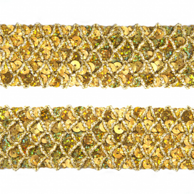 Тесьма с пайетками D16, шир. 35 мм/уп. 25+/-1 м, цвет золото - купить в Арзамасе. Цена: 1 281.60 руб.