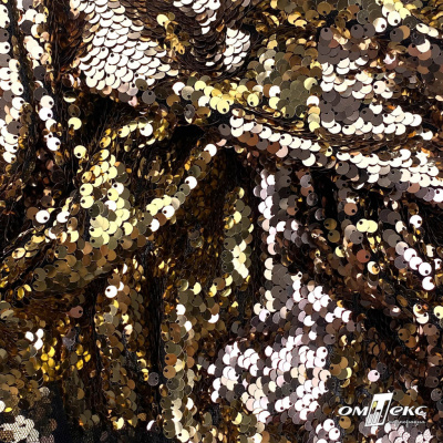 Трикотажное полотно, Сетка с пайетками, шир.130 см, #315, цв.-бронза/золото - купить в Арзамасе. Цена 693.39 руб.