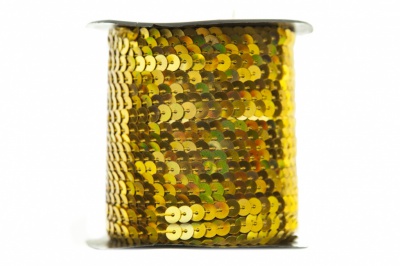 Пайетки "ОмТекс" на нитях, SILVER SHINING, 6 мм F / упак.91+/-1м, цв. 48 - золото - купить в Арзамасе. Цена: 356.19 руб.