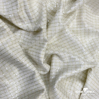 Ткань костюмная с пайетками, 100%полиэстр, 460+/-10 гр/м2, 150см #309 - цв. молочный - купить в Арзамасе. Цена 1 203.93 руб.