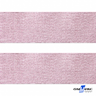 Лента парча 3341, шир. 38 мм/уп. 33+/-0,5 м, цвет розовый-серебро - купить в Арзамасе. Цена: 185.07 руб.
